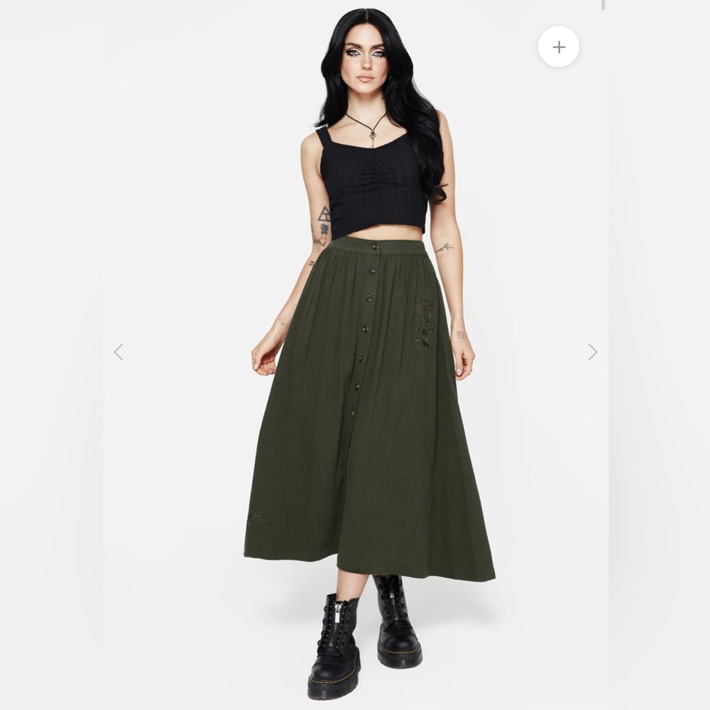 Disturbia Foliate Linen-Blend Embroidered Button Up Midaxi Skirt. US size 10 NWT
